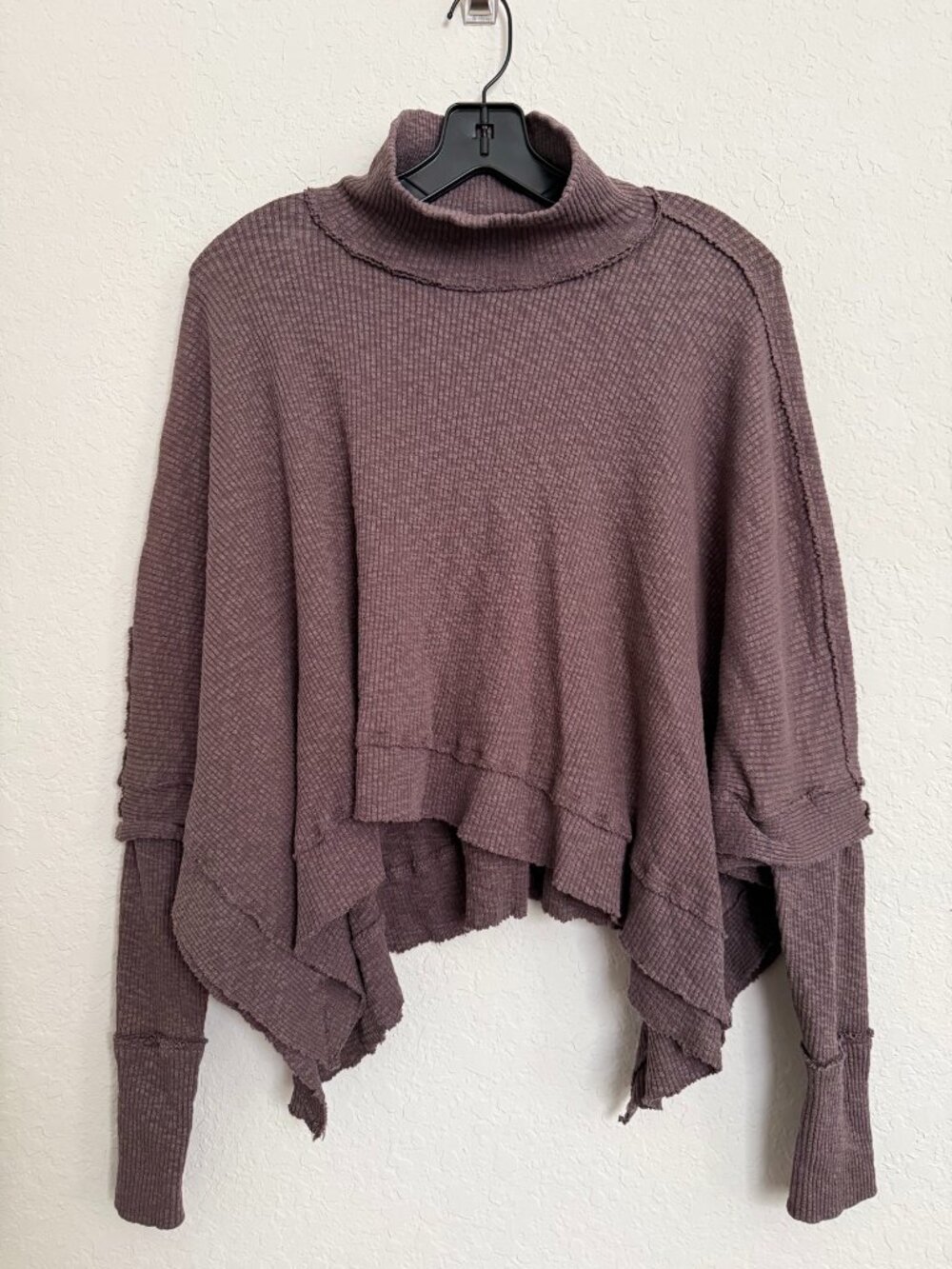We The Free Moon Daisy Thermal Pullover Sweater Oversized Taupe XS 90s Grunge